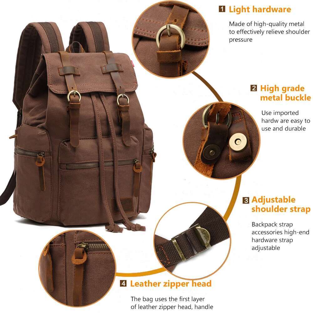 MARKROYAL Canvas Retro Men's Suitable 14 Inch Laptop Bag Vintage 36-55L Wear-Resistant Backpack Coffee Dripshipping