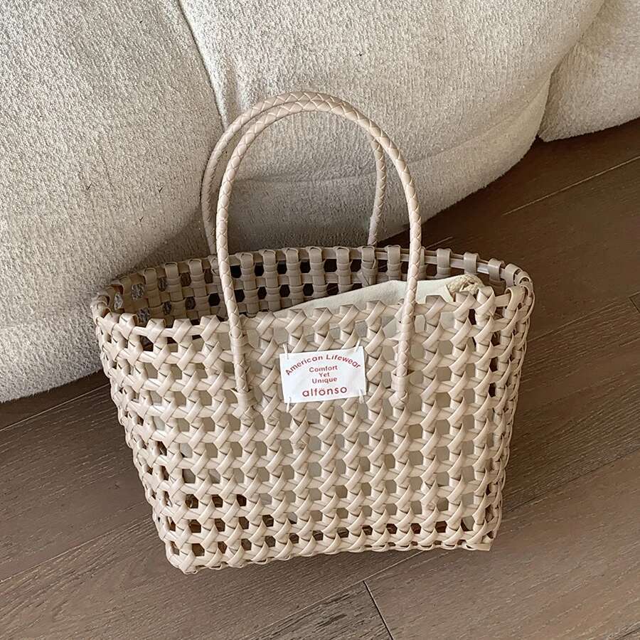 Ins Label Bag Woven Storage Vegetable Basket Vacation Travel Picnic Candy Color Women Hollow Outdoor Beach Handbagg