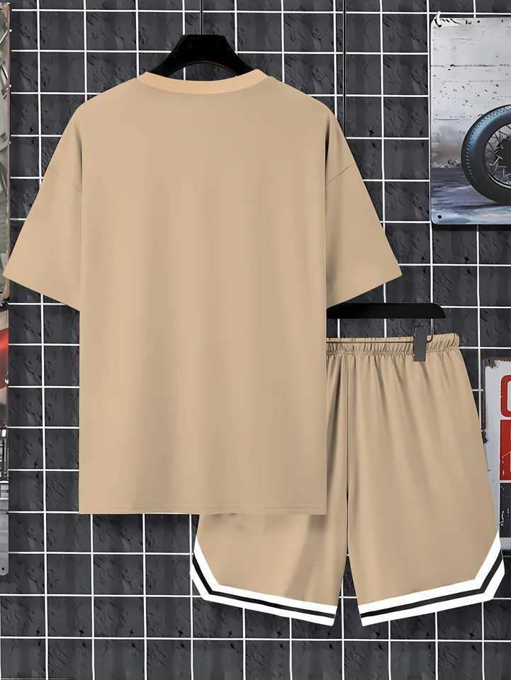 Los Angeles Xin Mens Casual Set Round Neck Short Sleeve Drawstring Short Sleeve Suitable for Daily Outdoor Sports in SummerXJ250412