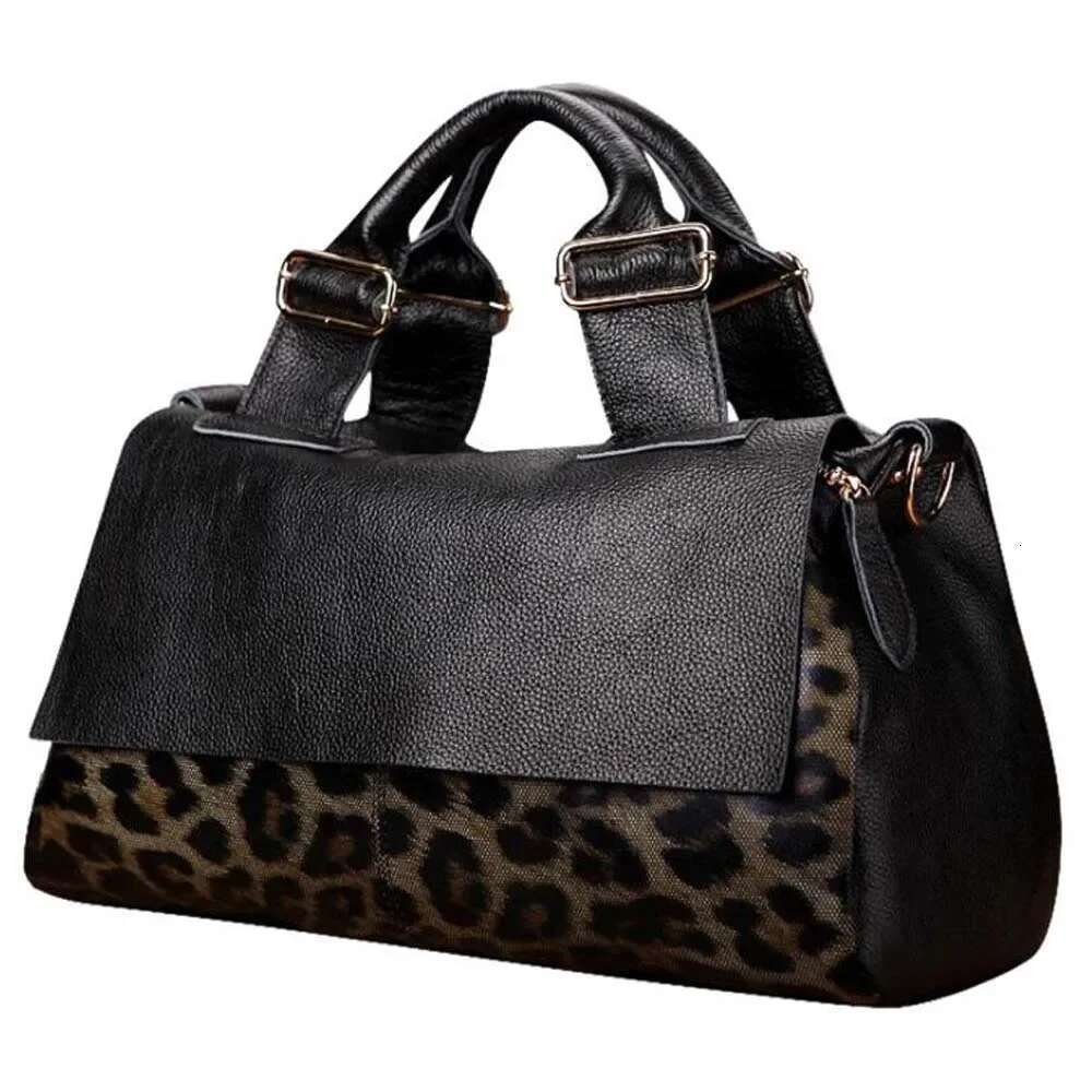 Designer Bag Fashion Genuine Leather Big Handbags Leopard Pattern Soft Cowhide Travel Tote Ladies Long Strap Shoulder Weekend Bags