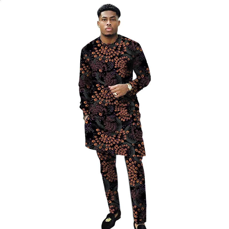 African clothing mens printed set with mens patches Ankara pants set custom wedding dress mens clothing 250411