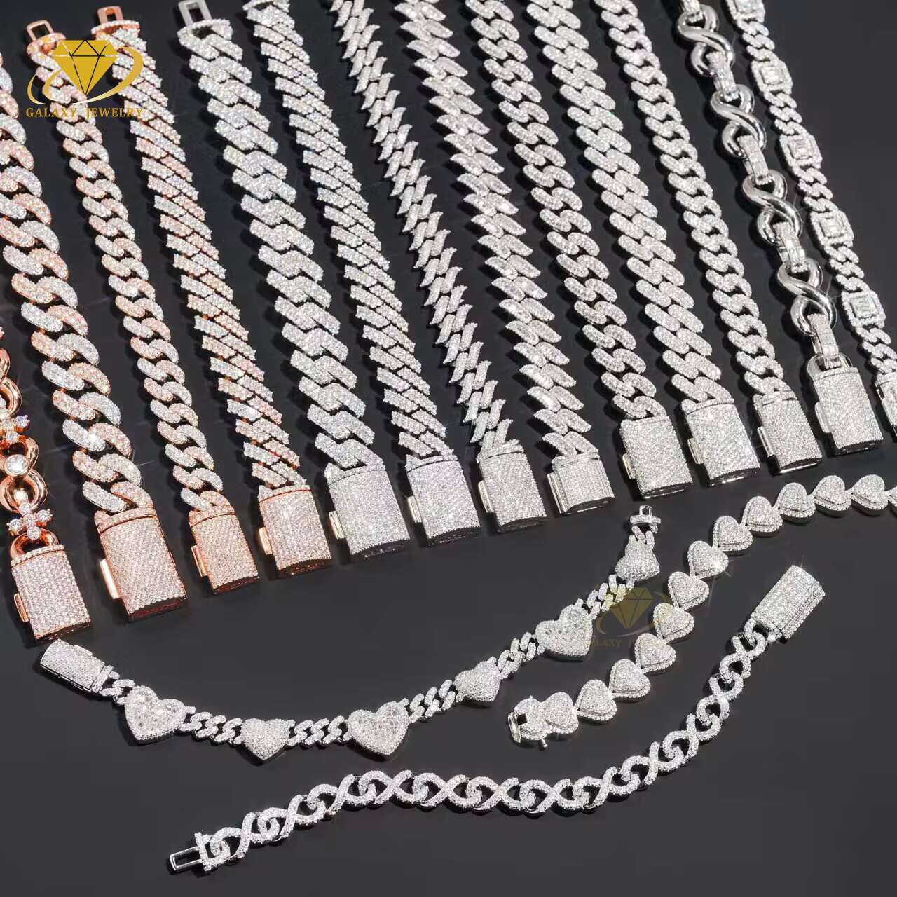 Hiphop Iced Out Cuban 1-3rows 6mm-20mm Bracelet Necklace Mens Jewelry GRA Certificate Custom Classic Prong Cuban Link Chain