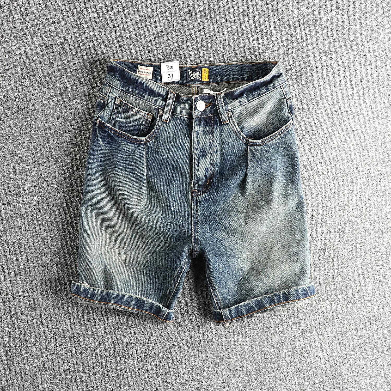 Retro blue yeast floor wash vintage denim shorts summer American trend young loose 250411Z