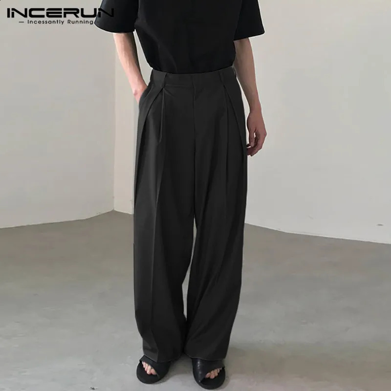 INCERUN Korean Style Mens Trousers Casual All-match Wide Leg Long Pants Fashionable Street Solid Simple Pantalons S-5XL 250409