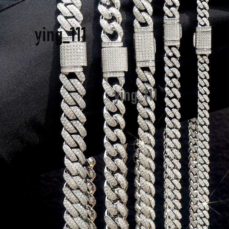 Rinntin Smn Iced Out Hip Hop Cuban Link Chains Custom Jewelry Real 925 Sterling Silver Moissanite Diamond Chain