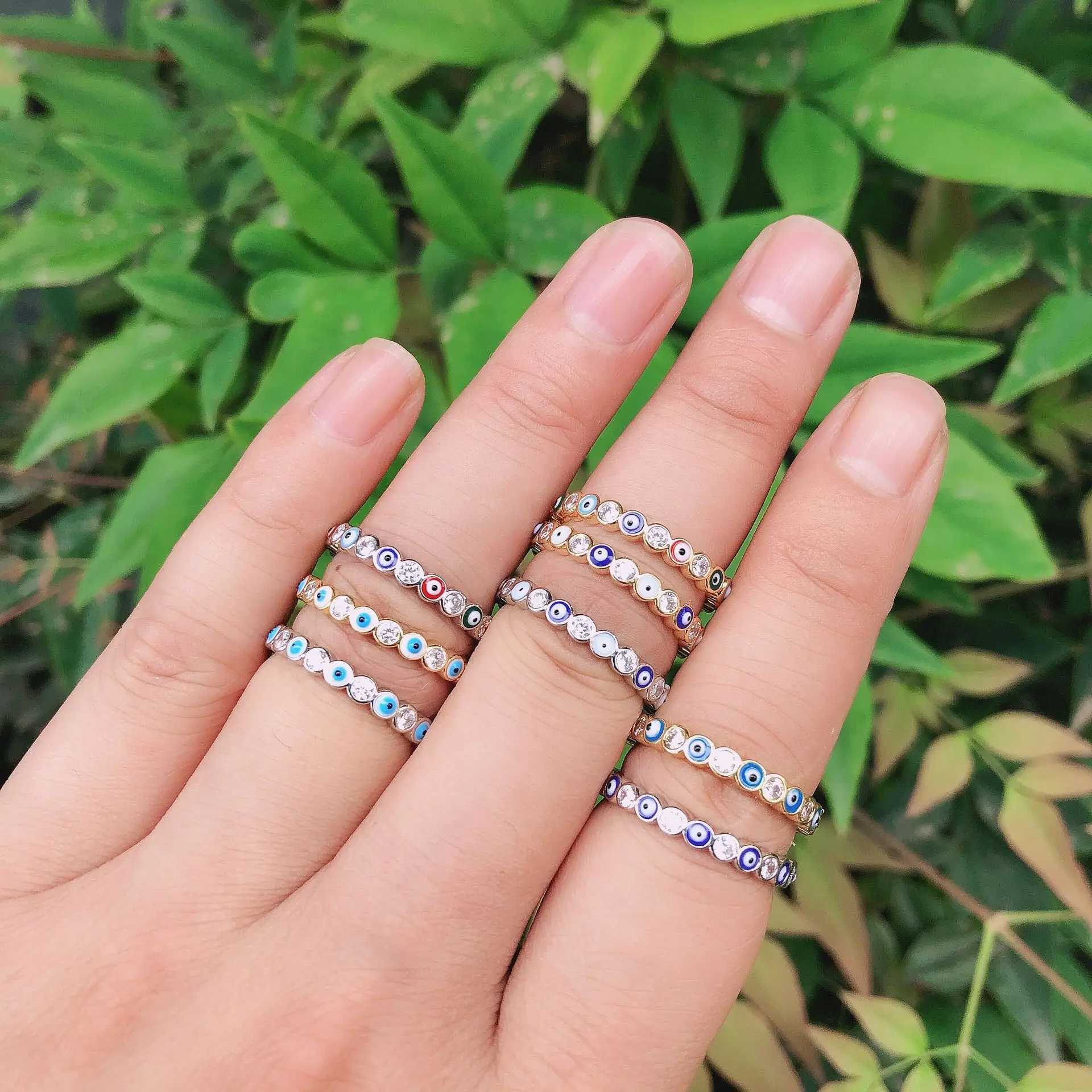 New Bohemian Lucky Trkiye Blue Evil Eye Ring Oil Drop Open Adjustable Finger Ring Womens Jewelry GiftXJ250412