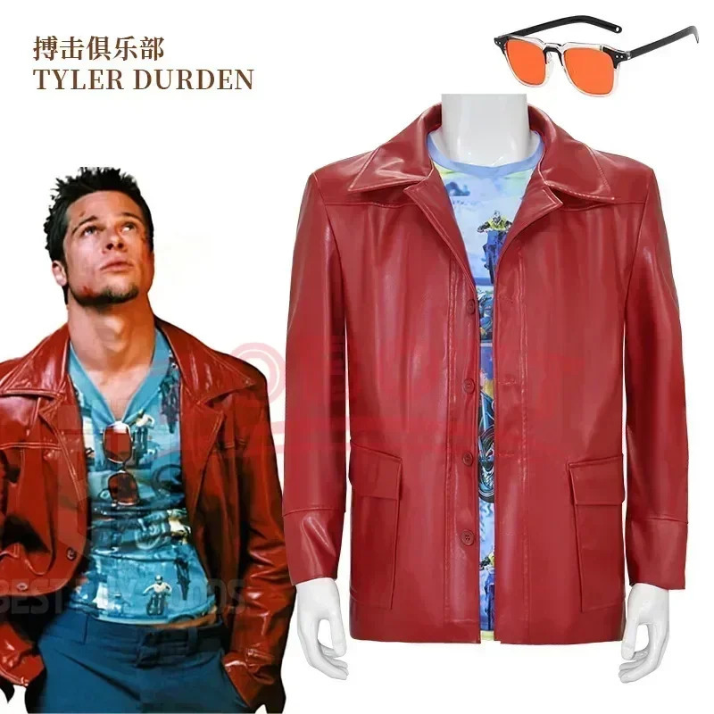 Adults Fight Club Tyler Jacket Cosplay Costume Movie Durden Leather Coat with Shirt Glasses Halloween Carnival Party Suit Man251111