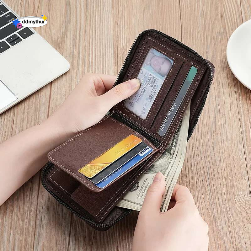 New Short Zipper Coin Pocket Retro Male Patchwork Purse Quality ID Card Holder Stone Pattern Wallet for Men ddmythur