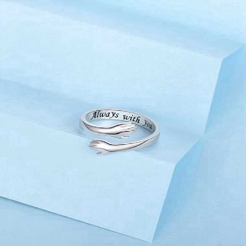 Vintage Womens Hug Ring Silver Open Adjustable Plated Cuffs Wedding Engagement Ring Jewelry GiftXJ250412