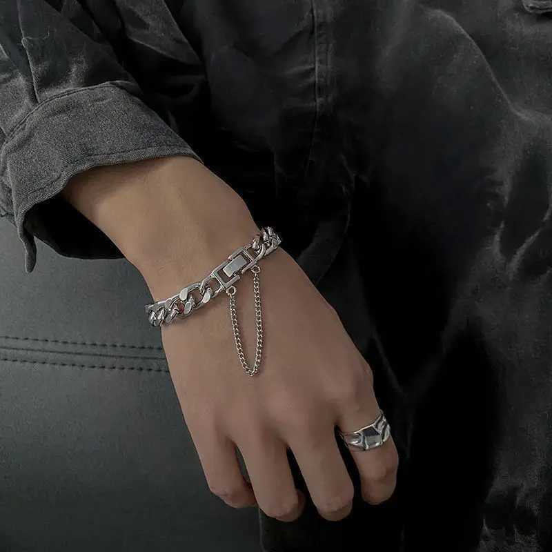 Kpop Stainless Steel Metal Chains Bracelets For Women Men Punk Sliver Cuban Link Chain Wristband Bracelet Classic Charms JewelryC250411