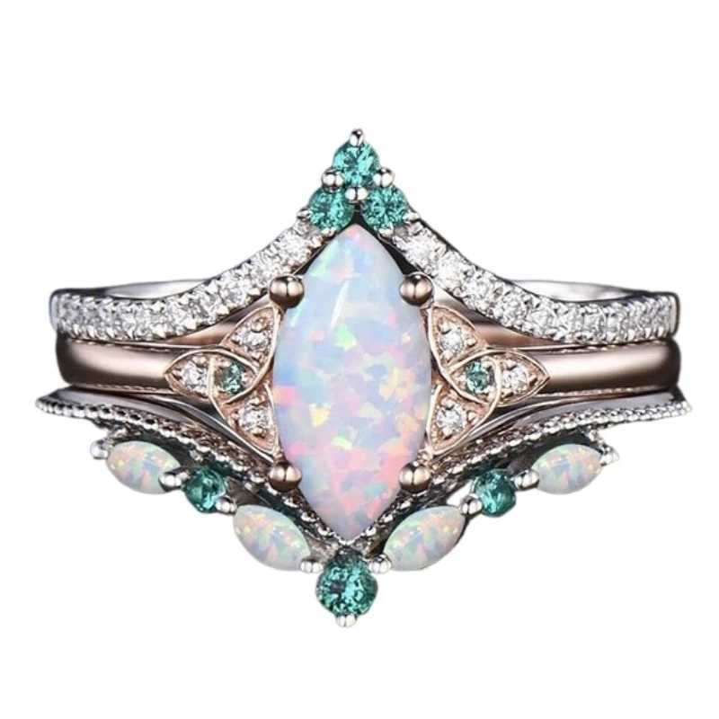 European and American Fashion Inlaid Horse Eye Australian Treasure Fire Three Piece Womens Ring SetXJ250412