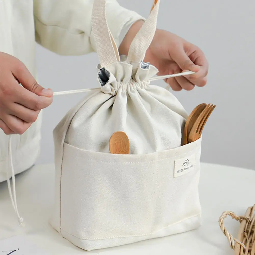 Bento bag large capacity drawstring waterproof aluminum foil lining Japanese lunch box insulated bag daily use 250410
