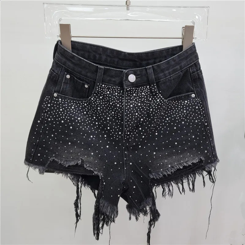 Fashion Diamond Hole Denim Shorts for Womens 2025 Summer High Waisted Jean Booty Shorts Feminino 250411