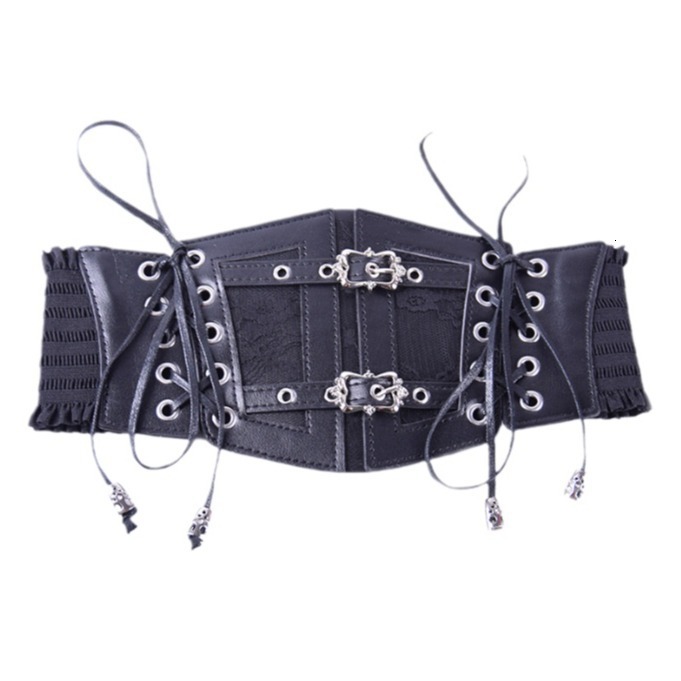 Lace strap, leather waist seal, women's decoration, body shaping, metal buckle, elastic waistband