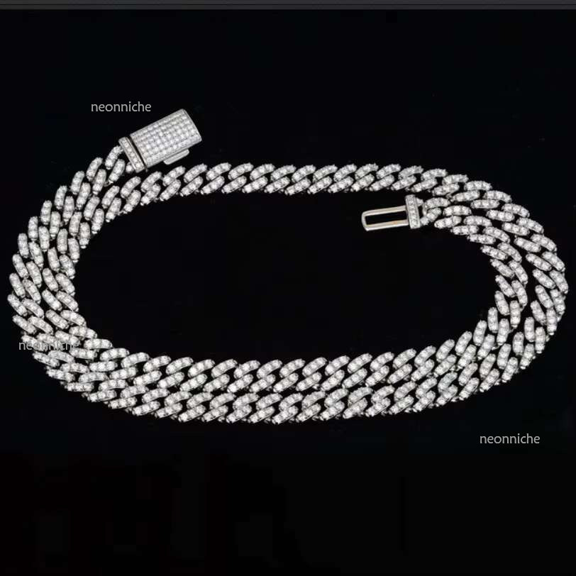 Qian Jian Mossanite Jewelry VV Smossanite 8mm22-26in S Sier Dia Necklace Men's Moissanite Hiphop Cuban Chain