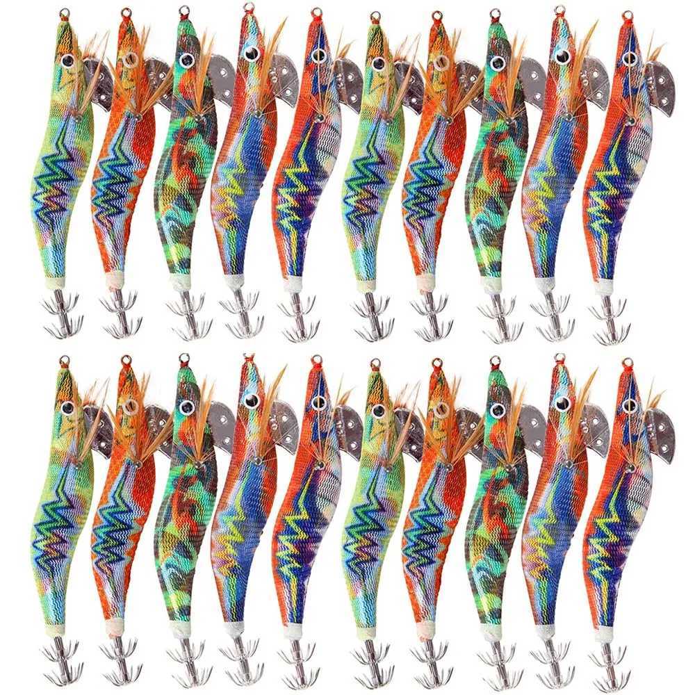 30Pcs/20Pcs/10Pcs Wooden Shrimp Fishing Lure Squid Jig Fishing Hook Octopus Cuttlefish Artificial Jigging Lures Hard Bait Z250411