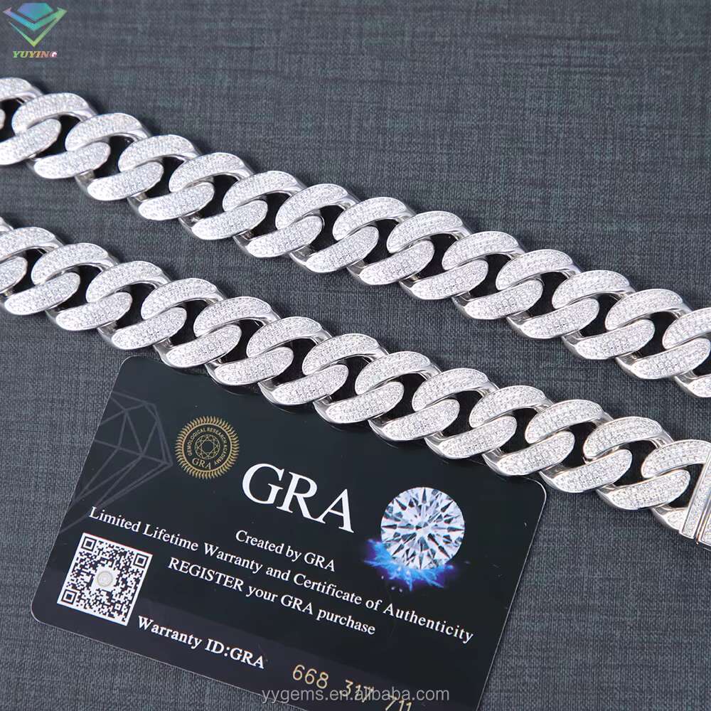 Hiphop 18mm VVS Diamond Cuban Link Chain GRA VVS Moissanite 925 Sterling Silver Gold Plate Fine Jewelry Necklaces Bracelets