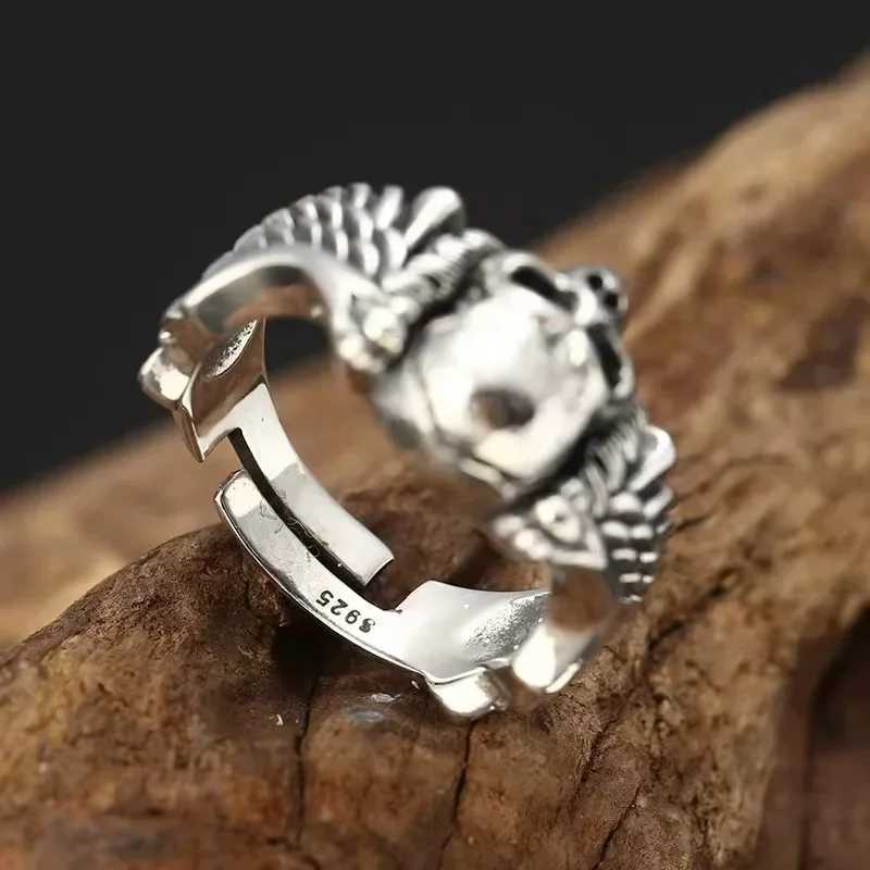 Retro punk style Devil Angel Wings Skull Open Adjustable Ring Hip Hop Trend Skull Mens JewelryXJ250412