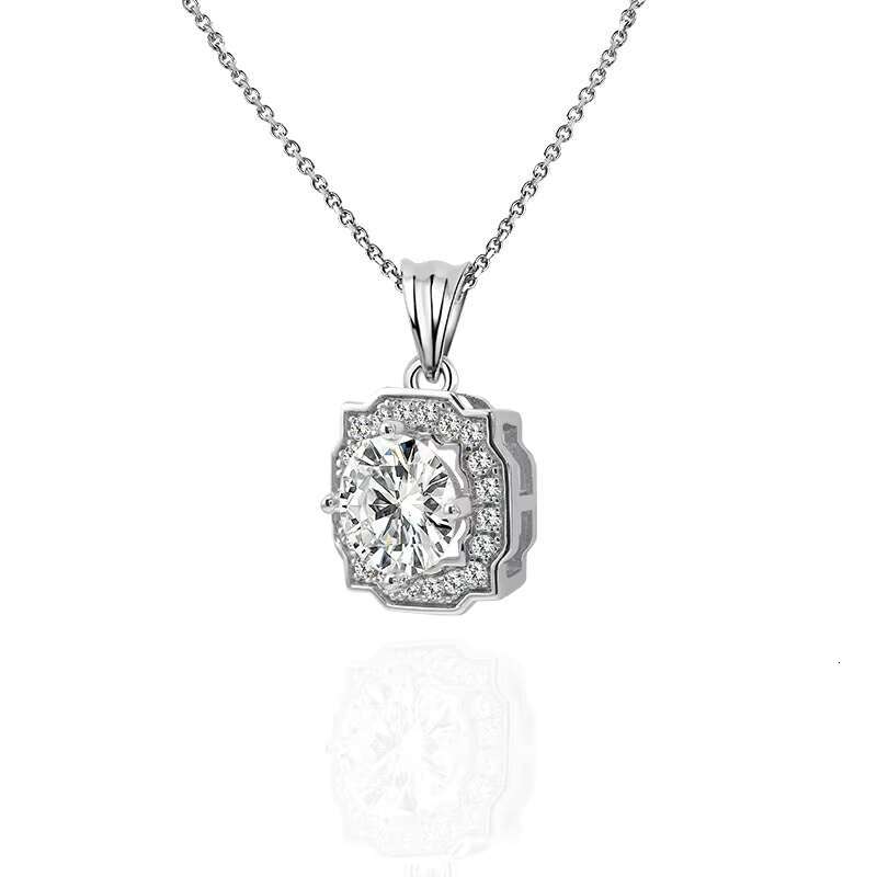 925 Silver Moissanite Necklace with 0.5ct round VVS/D GRA Certificate Bridal Engagement Gift for Women