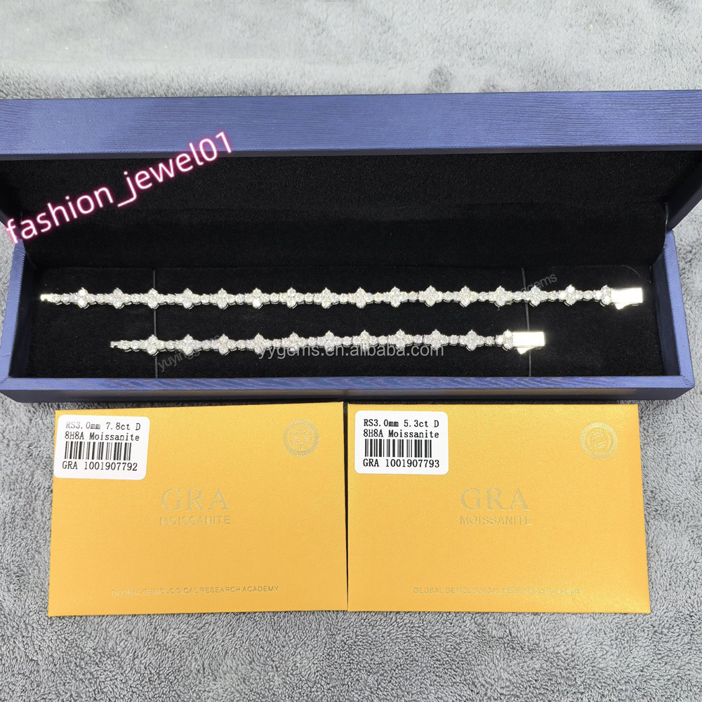 Fashion White Gold Plated 3mm VVS Moissanite Tennis Chain Silver Cross Charms Style Link Cuban Chain Hip Hop Women Men Jewelry