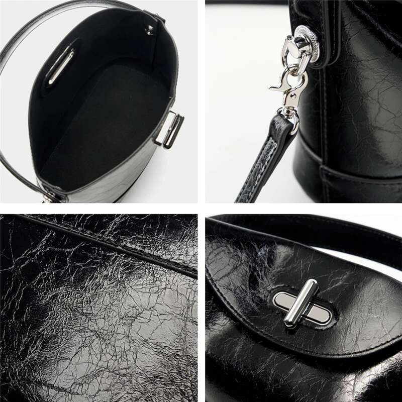 Burminsa Cowhide Genuine Leather Small Shoulder Bags For Women 2025 Designer Bucket Crossbody Purses Tote Ladies Handbags