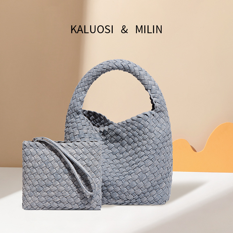 Woven Bags For Women Fashion Denim Mother And Child Bag Designer One Shoulder Crossbody Handbags Vegetable Basket