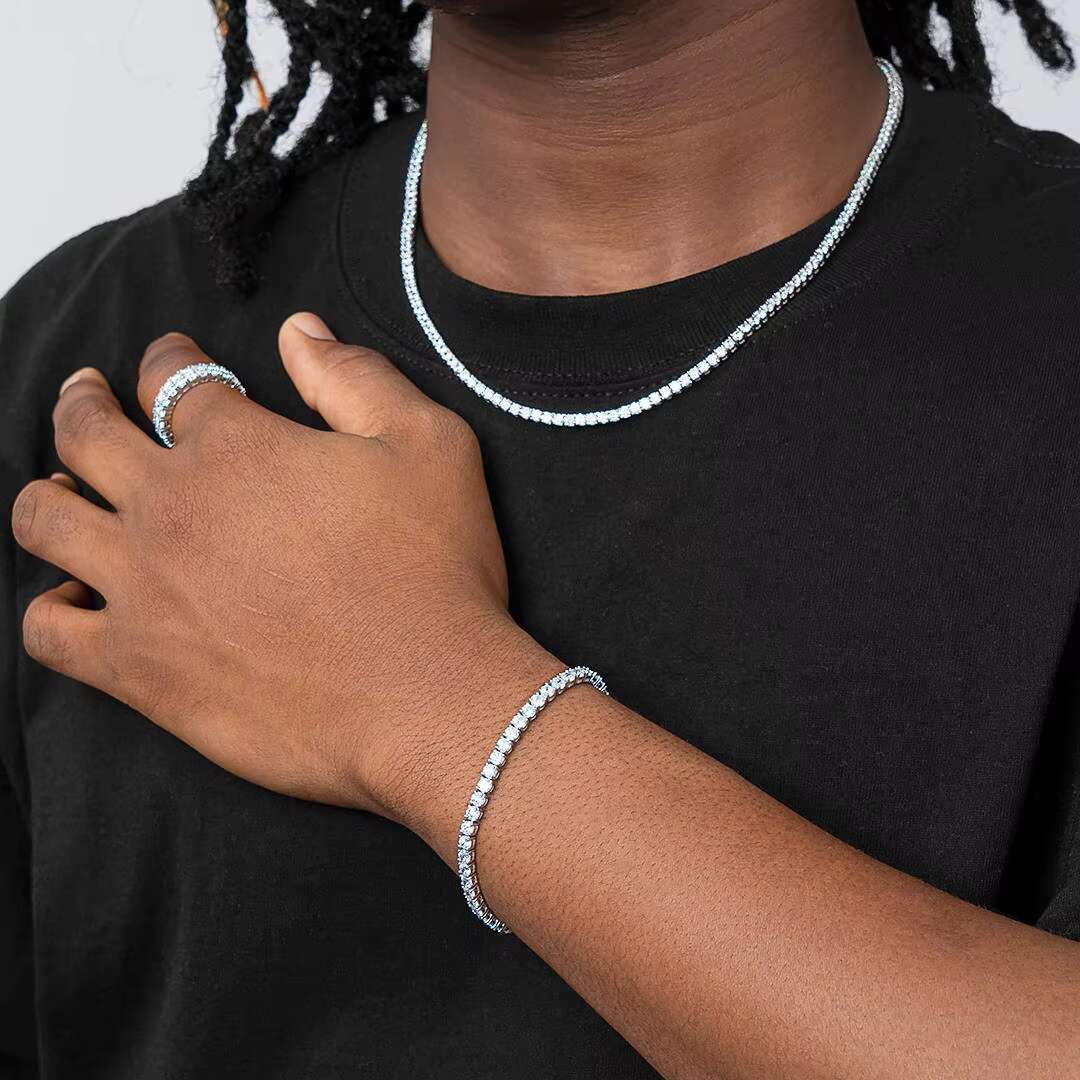 Men Gorgeous Women Gold Tennis Chain Ice Moissanite Diamonds Hip Hop Choker Chain Necklace 925 Silver Jewelry Bracelet for Men