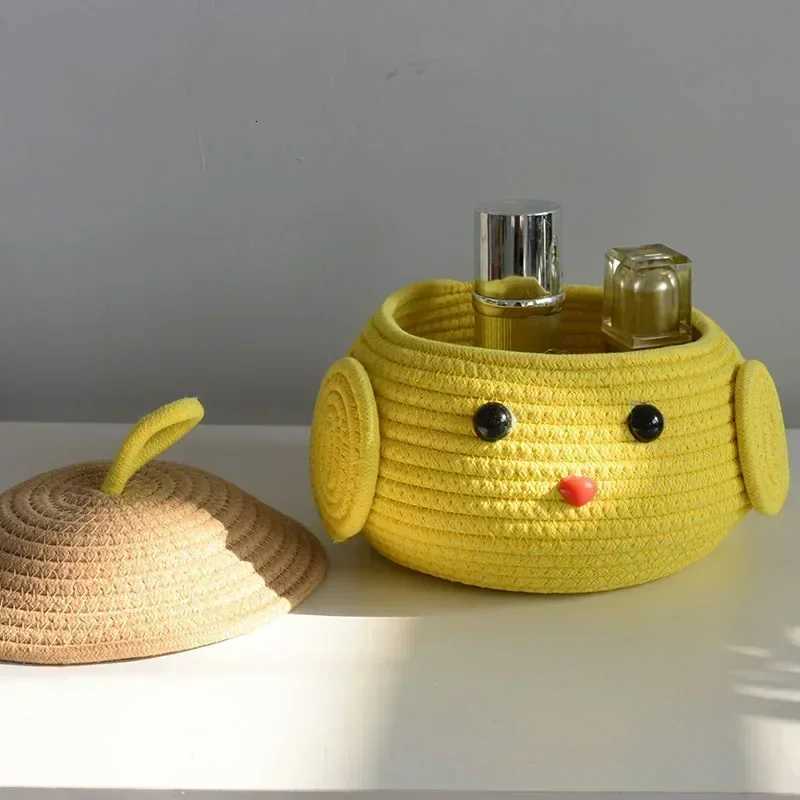 Hand Woven Storage Basket Cotton Rope Cute Basket Snack Toys Organizer Desktop Make Up Storage Box He Decor Y251112