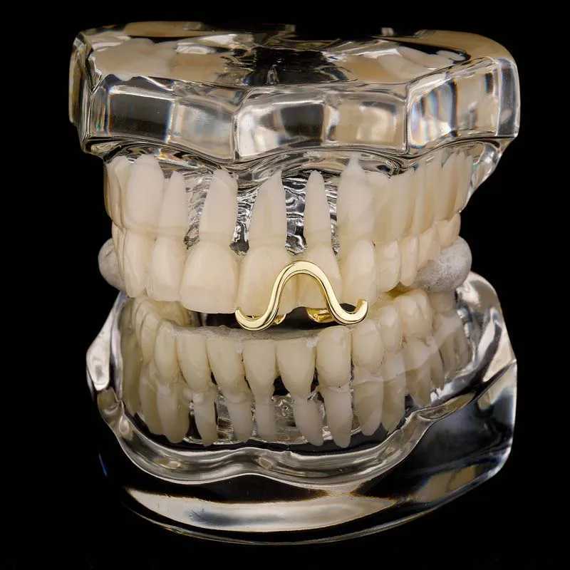 1Pc silver wavy tooth cap suitable for women new punk metal smooth zircon geometric curve dental Grilz jewelry accessories W250412
