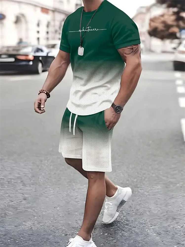 2024 New Summer Street Mens Sportswear Mens Super Size Clothing 3D Printed T-shirt Mens Simple Clothing Fashion SetXJ250412