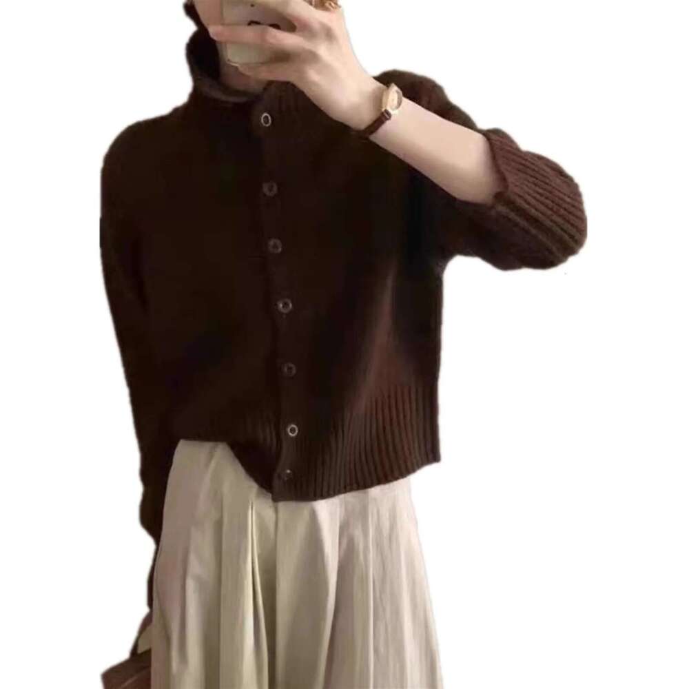 Designer Bag French New Turtleneck Short Cashmere Knit Cardigan Women's Autumn And Winter Loose Bottom Sweater Wool Coat