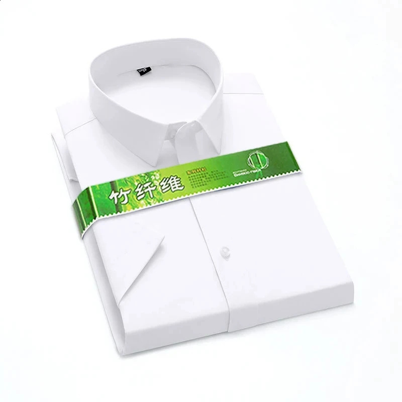 Bamboo fiber elastic mens shirt fashionable and casual business short sleeved top wrinkle resistant and iron free solid color formal shirt S-6XL 25041