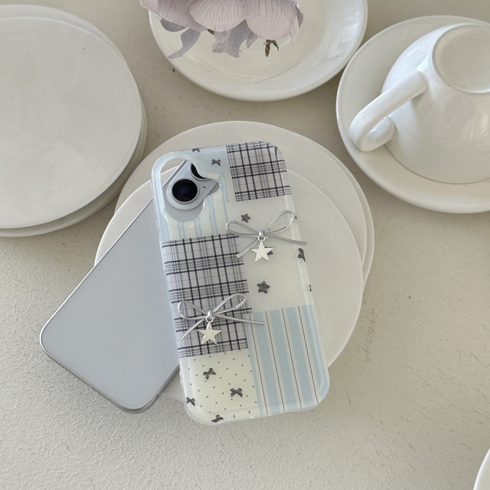 Fresh Spliced Bowknot Phone Case Compatible with iPhone 16/15 Pro Max Simple Shockproof iPhone 14/13