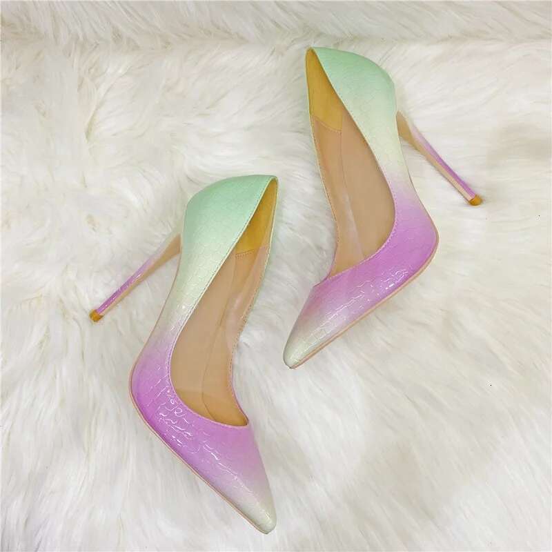 Gradient sweet dress with color blocking slim high heels, light mouthed pointed toe, plus size women's shoes