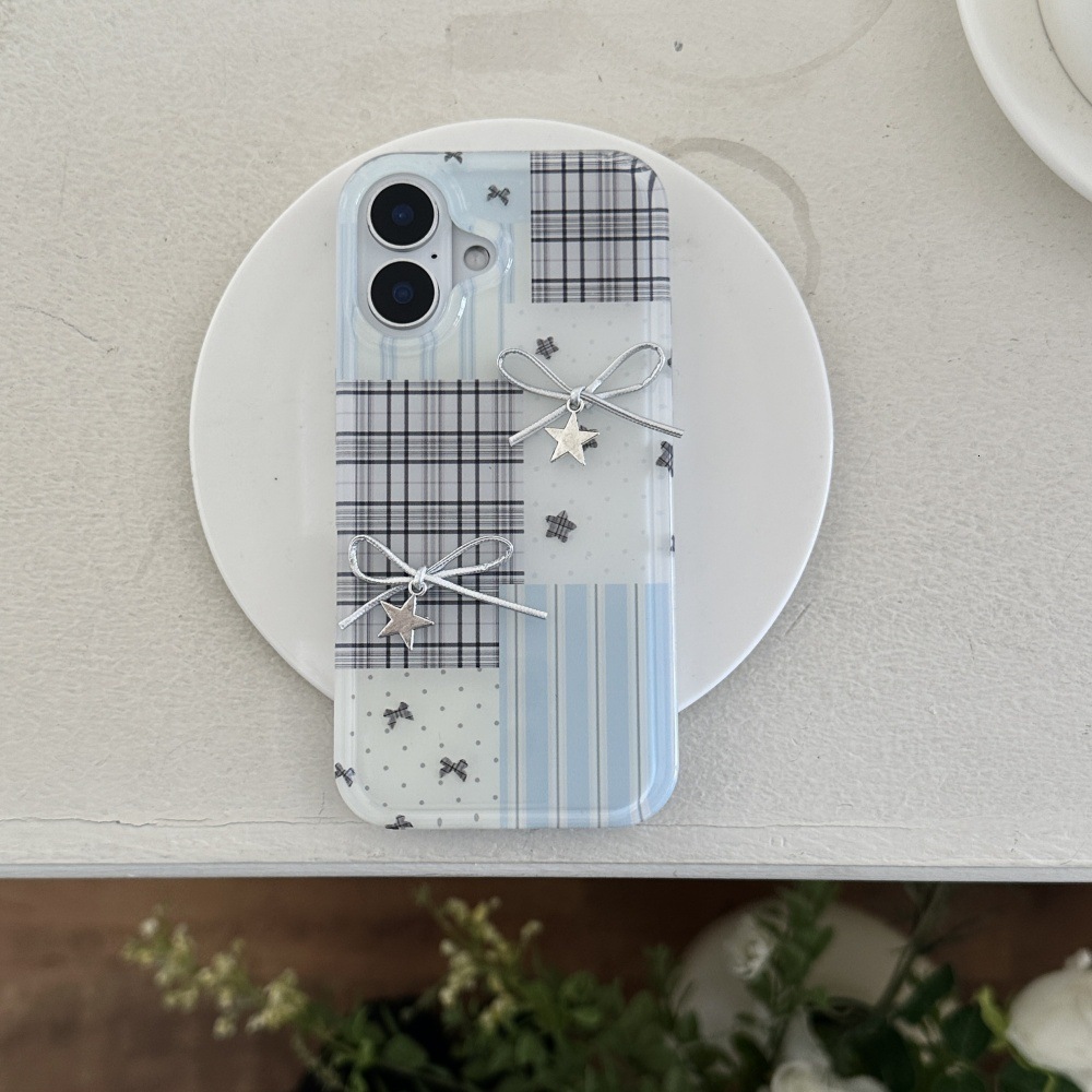 Fresh Spliced Bowknot Phone Case Compatible with iPhone 16/15 Pro Max Simple Shockproof iPhone 14/13