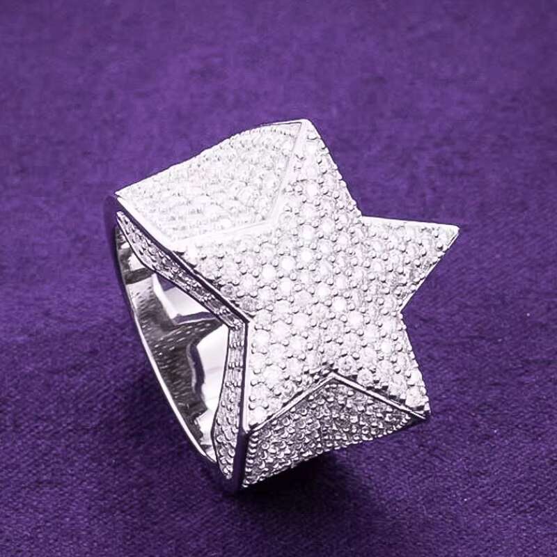 2024 Hip Hop Fine Jewelry Passd Diamond Tester 925 Sterling Silver Iced Out VVS Moissanite Cluster Star Ring for Men Women