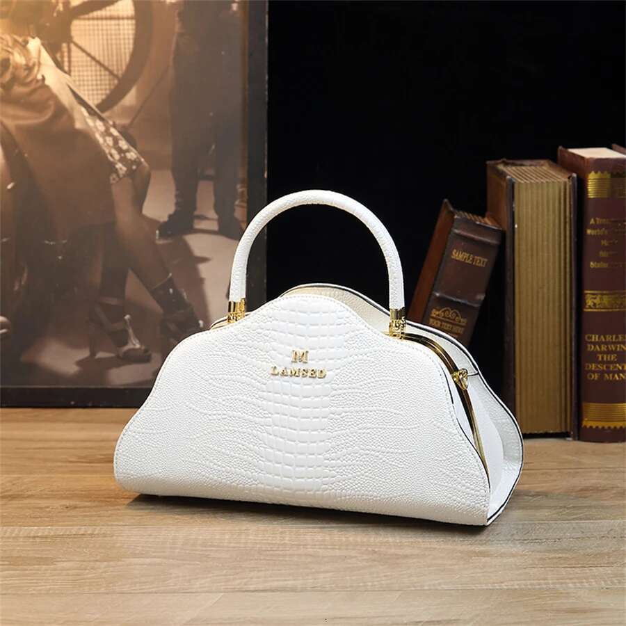 Vintage Crocodile Print Tote Retro PU Shoulder Bag, Women's Fashion Handbag & Satchel Purse Girl Pink Elegant Cloud Bag