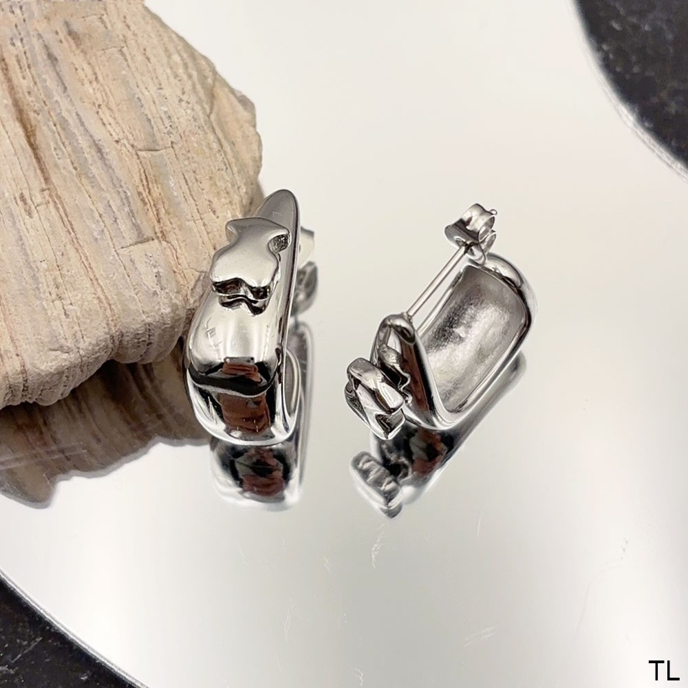 Hot Fashion Women Men Bear Silver Gold Stainless Steel Cartoon Retro Animal Span Hoop Stud Earrings Jewelry