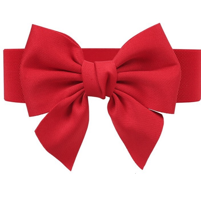 Versatile sweet pure cotton fabric bow elastic waistband wide belt women's dress decoration