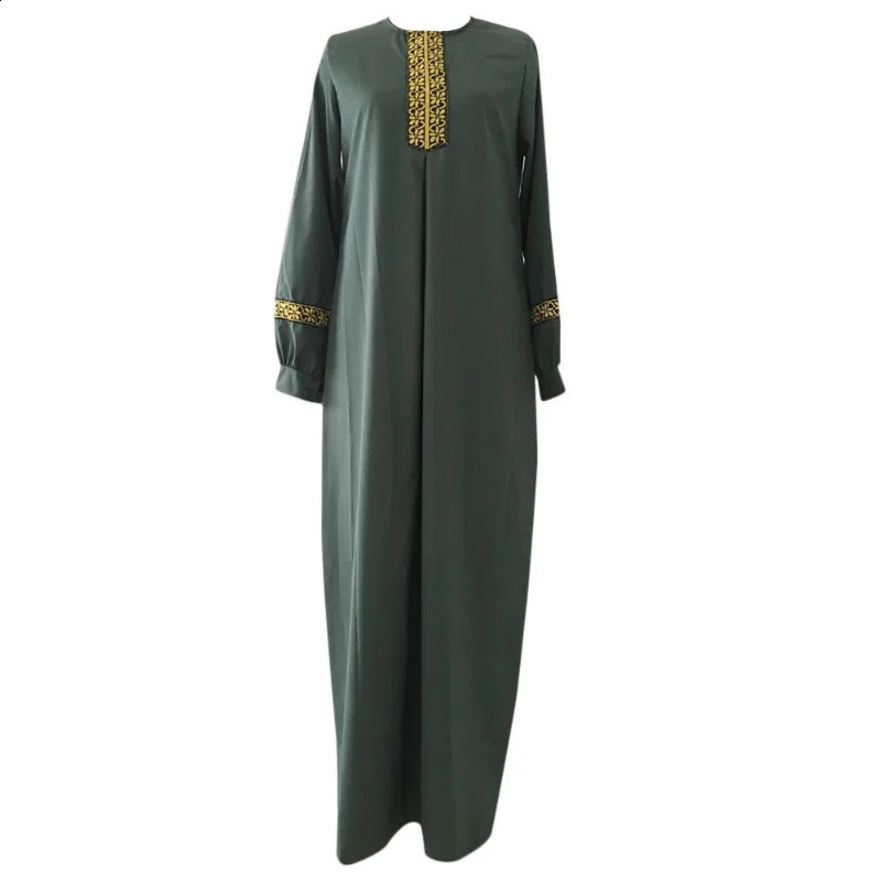 Muslim Abaya ethnic style printing Islamic dress solid color loose casual robe Middle Eastern Arab 250411