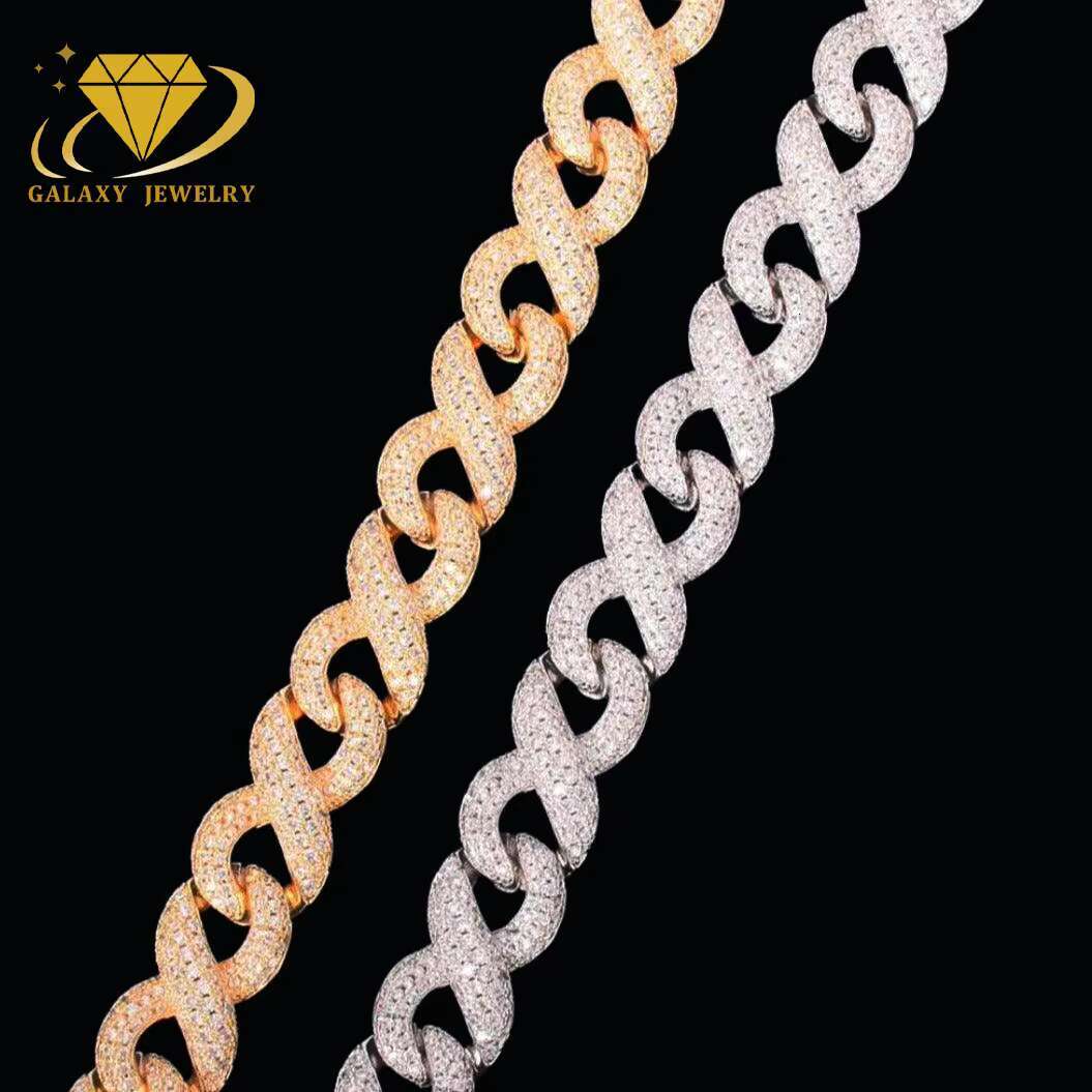 Luxury Moissanite Jewelry 13mm 15mm Infinity Link Chain 925 Sterling Silver Bracelet Necklace Iced Out Twist Cuban Chains