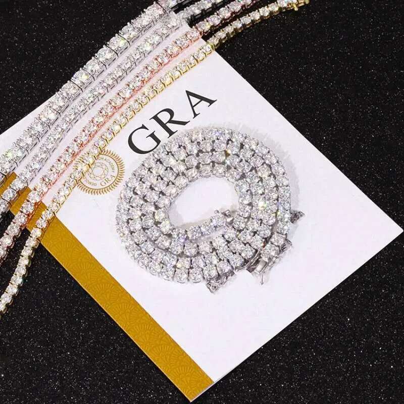 Elegant 2mm Moissanite Tennis Chain Necklace - Gra-Certified VVS Quality in Sterling Silver