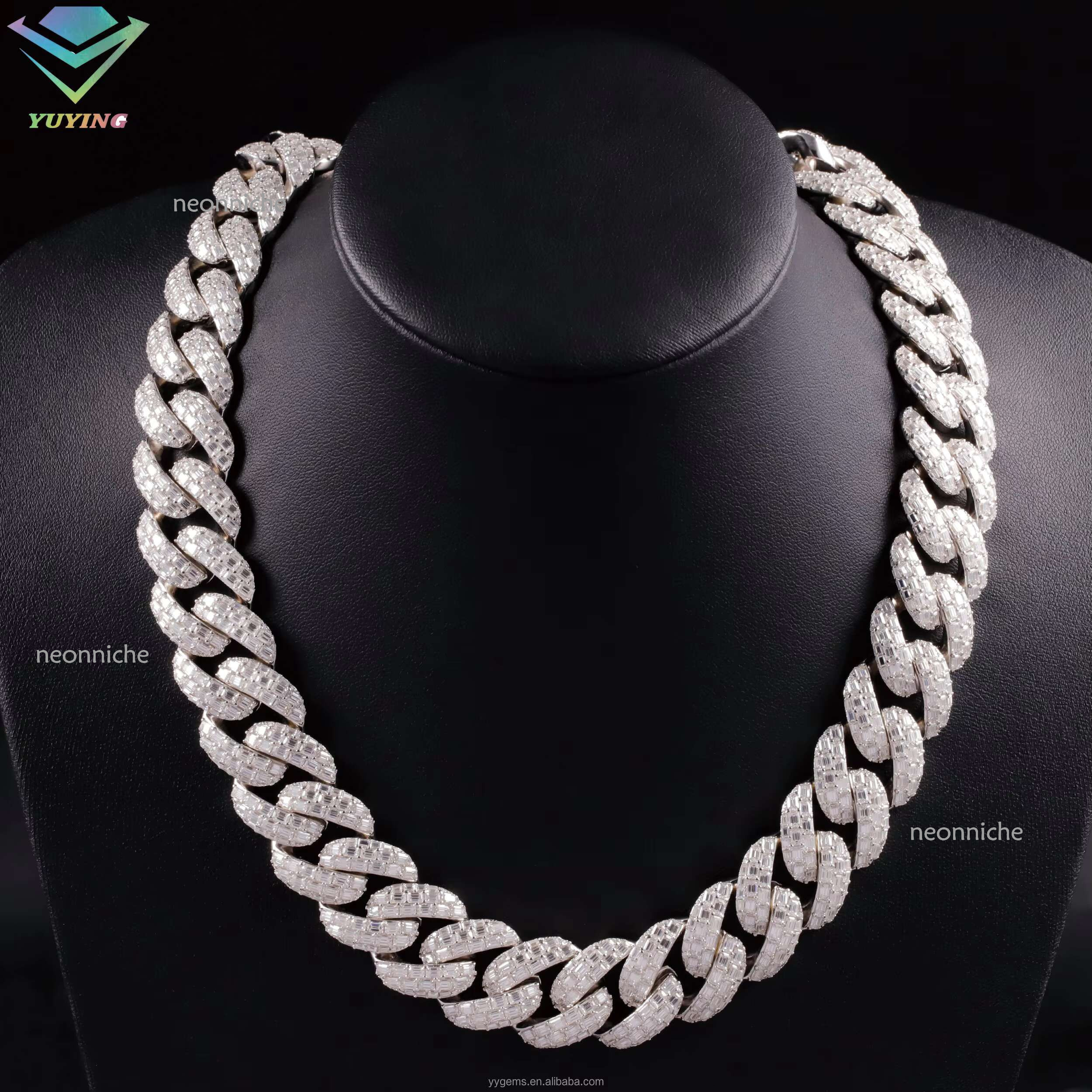 Bgbg Hiphop 22mm 20mm Rectangular Baguette Sier Iced Out Moissanite Cuban k Chain