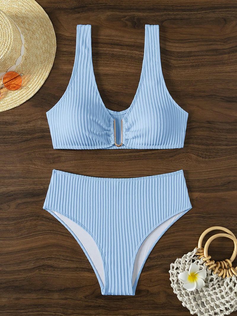 Clothing Sexy Solid Color High Waist Bikini Beach Split Swimsuit Women's Swimwear