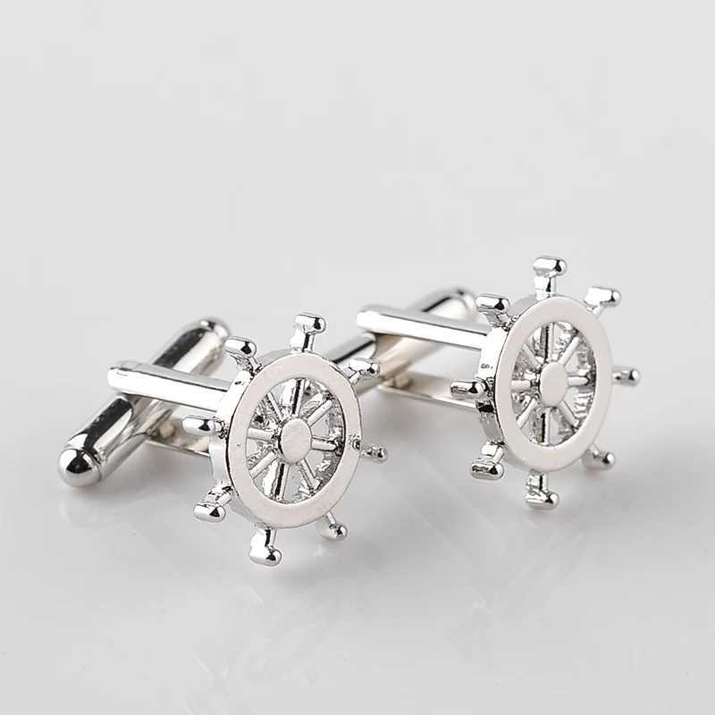 Silver striped cufflinks high-quality luxury mens cufflinks personalized captain French mens shirt cufflinksT250412
