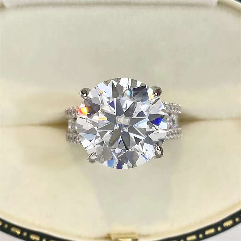 Super Large 10Carat Sparkling Moissanite Ring Pass Diamond Tester 925 Sterling Silver Round Cut Fine Jewelry Rings for Women