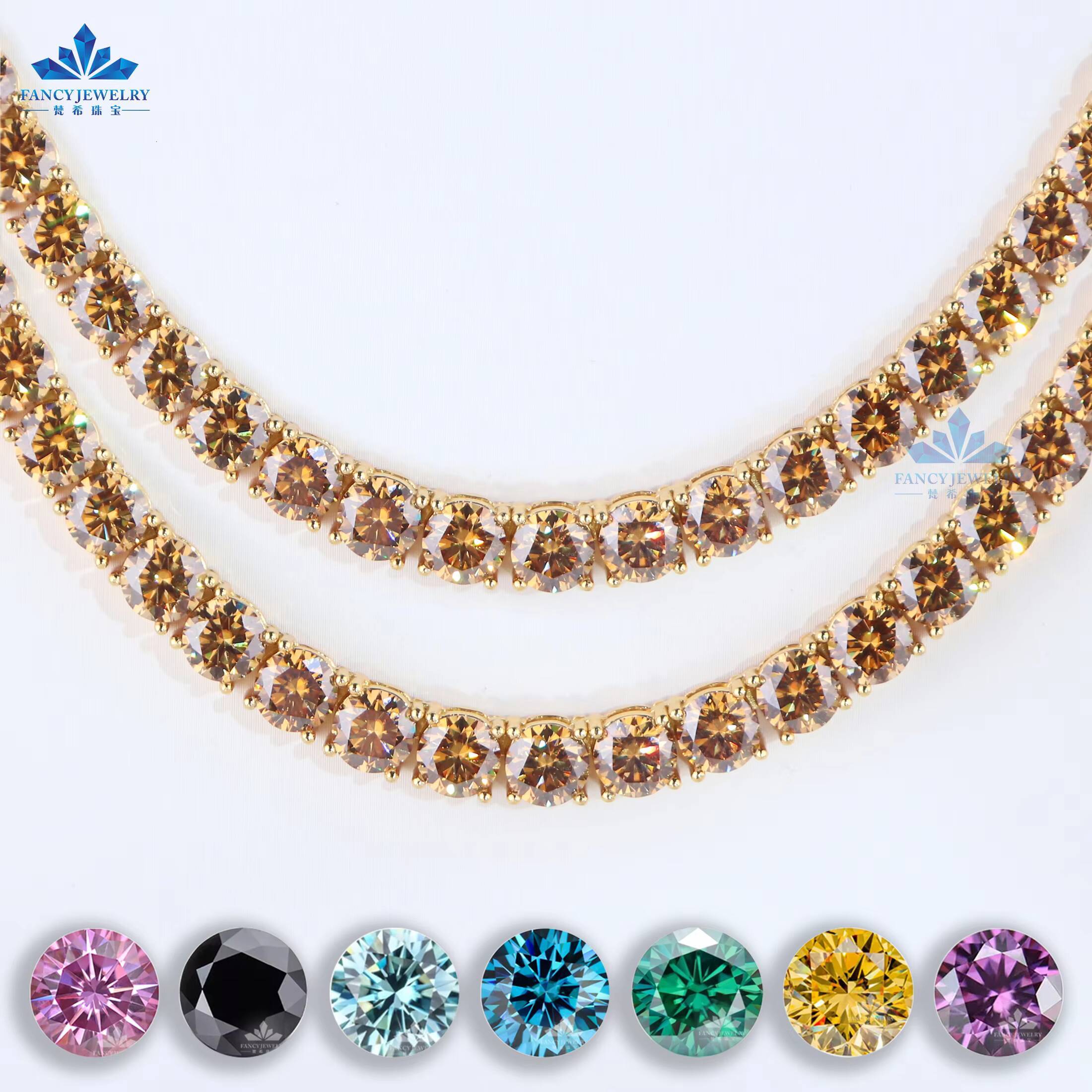 Hip Hop Bling Champagne Moissanite Tennis Bracelet 925 Sterling Silver GRA Iced Tennis Chain in 3mm 4mm 5mm 6mm Sizes Gift