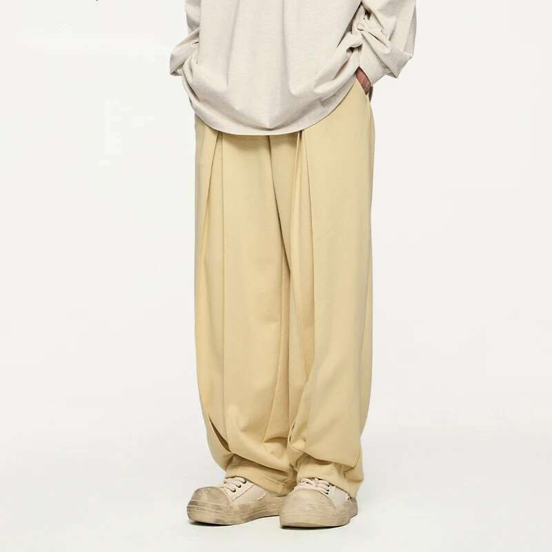 Casual Solid Sweatpants Unisex Oversized Wide Leg Streetwear Loose Straight Pants Mens Trousers