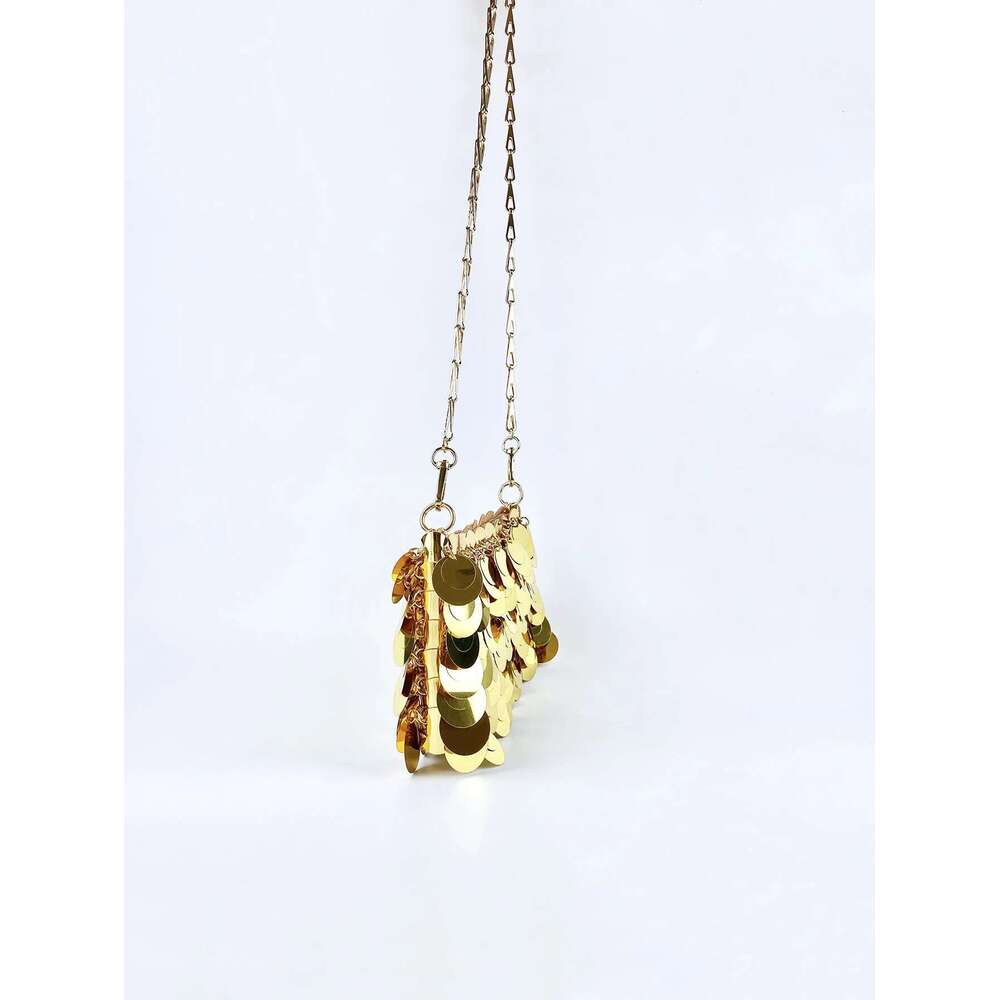 Trendy cool gold glitter chain, women's fashionable and simple texture, horizontal square bag, personalized bag
