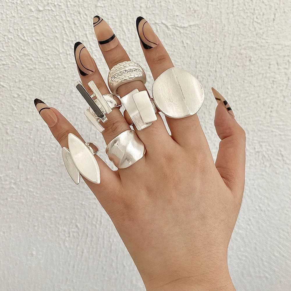 ALLYES Fashion Punk Silver Elastic Rope Adjustable Ring Suitable for Women Men Irregular Metal Finger Rings Jewelry GiftsXJ250412